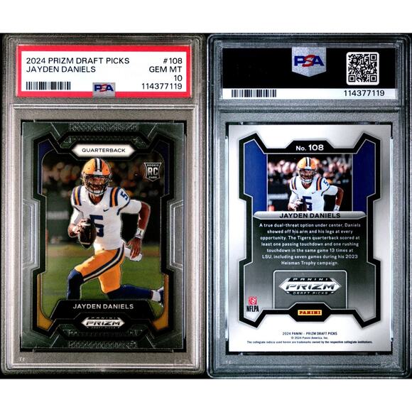 2024 Panini Prizm Draft Picks Jayden Daniels Rookie Card #108 PSA 10 GEM MINT